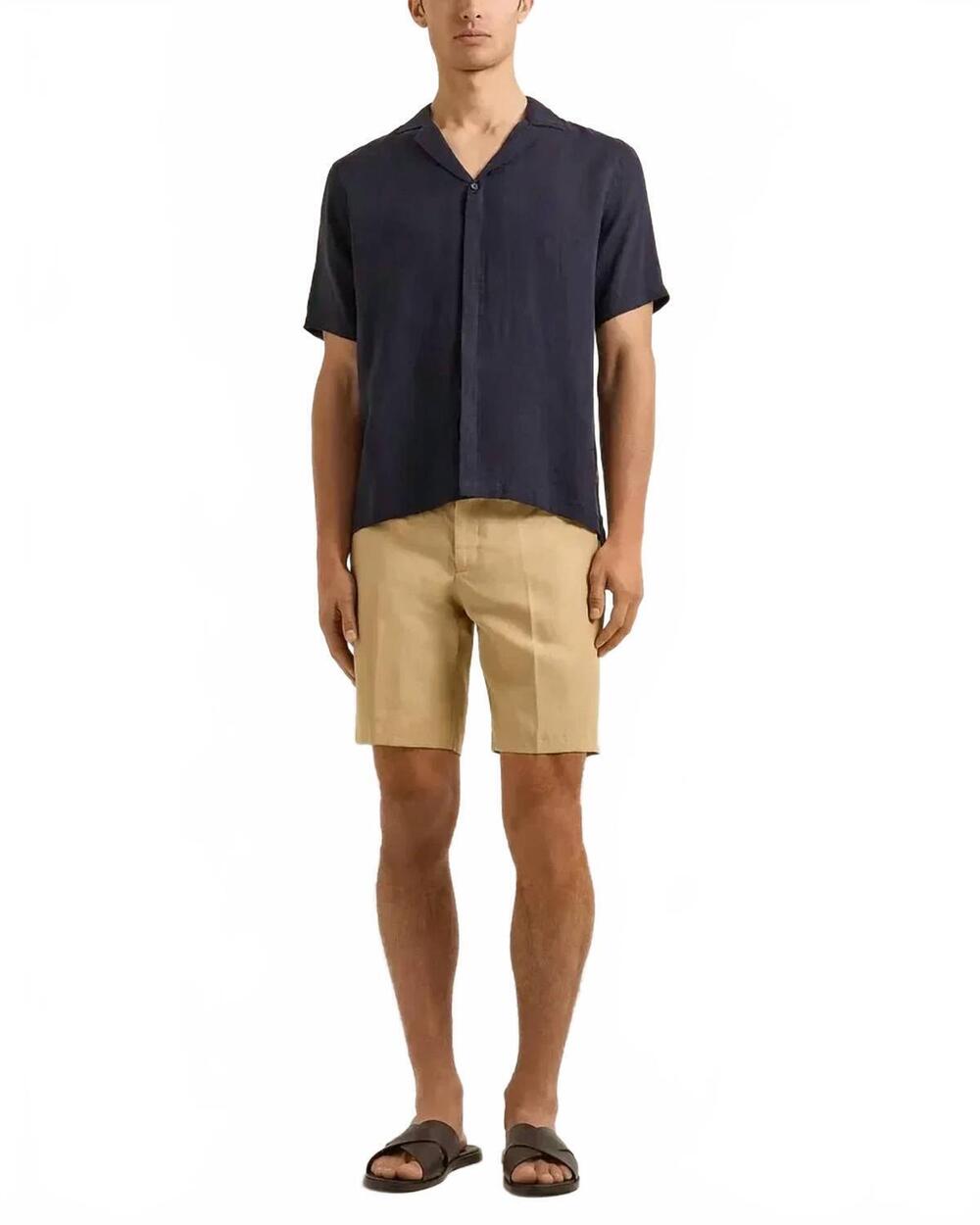 NEW ORLEBAR BROWN alex linen short with piping in biscuit damson